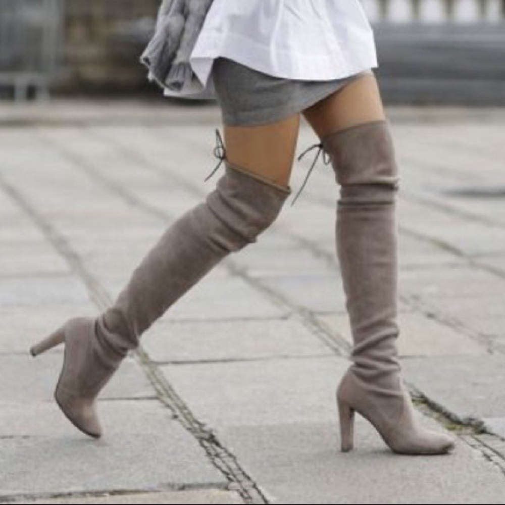Gray Suede Over The Knee Thigh High Boots
